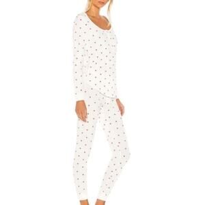 Women’s White Long Sleeve Dot Print Pajama Set